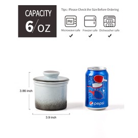 XELA Porcelain Butter Keeper Crock, French Butter Crock for Counter, Butter Keeper With Water Line for Fresh Spreadable Butter-Gradient Grey