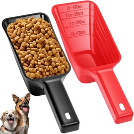 Aosnare 2 Cup Dog Food Scoop(2 Pack), Plastic Pet Food Scoop with Measuring Lines for Accurate Pet Food Portions,Dishwasher Safe (Black and Red)