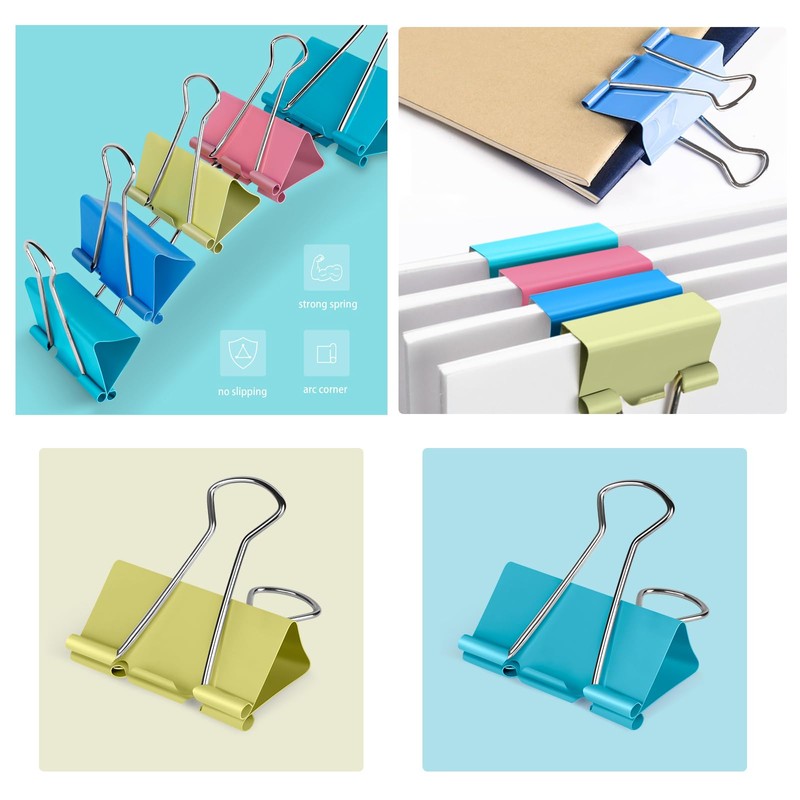 Ufmarine Medium Binder Clips 1.25 inch Length, (40 Pcs) Colorful