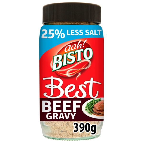 Bisto Best Reduced Salt Rich Flavour Beef Gravy Granules Made with Real Meat Juice, 390 g Jar (Pack of 1)