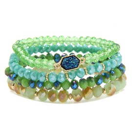 YUJIAXU Gold Beaded Bracelet Set, Square Stone Hexagon Druzy Stretch Beaded Stackable Bracelets Bangles Green