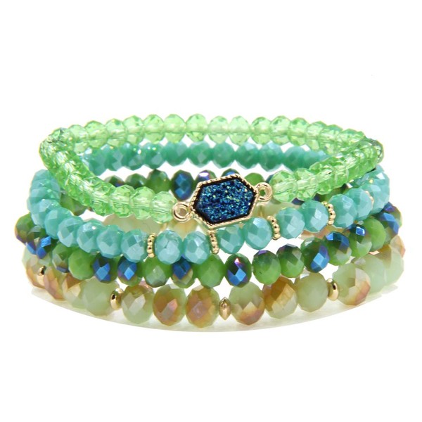 YUJIAXU Gold Beaded Bracelet Set, Square Stone Hexagon Druzy Stretch