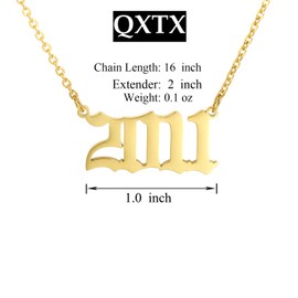 Birth Year Number Necklace Old English Number Pendant Necklace Stainless Steel Friendship Necklace Jewelry for Women and Girl 1980-2020 (2011)