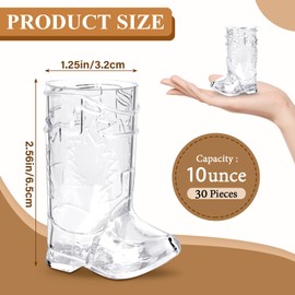 SAIAOKJ Cowboy Boot Shot Glasses, 30 Pcs 1 Oz Mini Plastic Boot Shot Glass, Reusable Plastic Boot Cups for Cowboy Cowgirl Western Theme Party Supplies Bachelorette Birthday Party Favors(Clear)