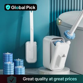 Toilet Brush Set with Holder, 1 Set Toilet Brush & Bowl & Disposable Refill Brush Heads Kit, Cleaning Supplies, Home Essentials Bathroom Gadgets, Cleaning Bundles, Bathroom Accessories:_1 Set-White_With48PcsBrushHeads