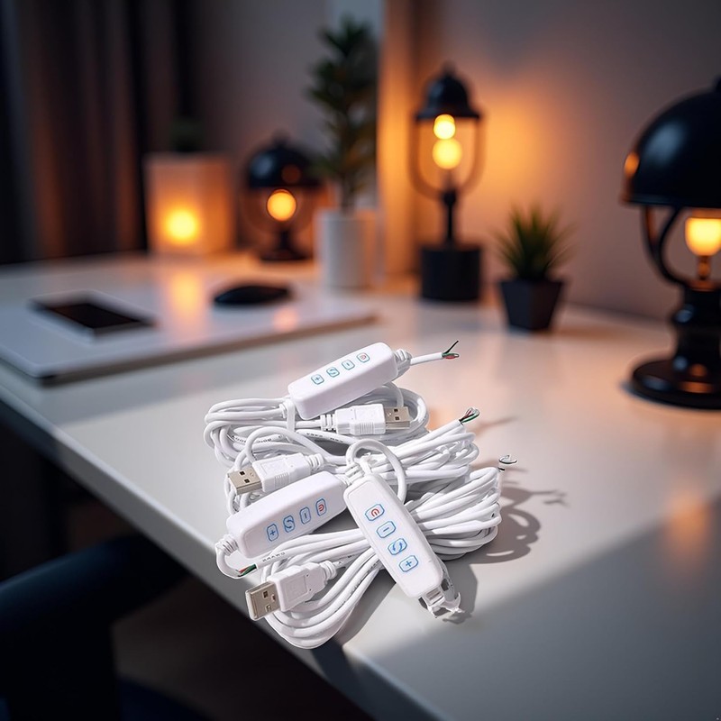 Junfamilee White DC5V USB LED Dimmer Extension Cable with On/Off
