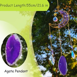 Yabbcky Moon Sun Catcher, Crystal Suncatcher Prism Hanging with Agate Rainbow Maker Sun Catchers Light Catcher Crystal Stones for Garden Home Indoor Decoration