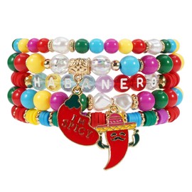 Twinfree 5Pieces Chili Cinco De Mayo Bracelets Stackable Mexican Fiesta Bracelets Colorful Stretch Bracelets for Women Mexican Accessories