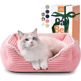 Cat Dog Bed for Pets, Rectangle Pet Bed Gift for Puppy and Kitten, Machine Washable Calming Fluffy Pet Couch Sofa for Indoor Outdoor, Portable Soft Cat Bed with Non-Slip Bottom (Small, Pink)