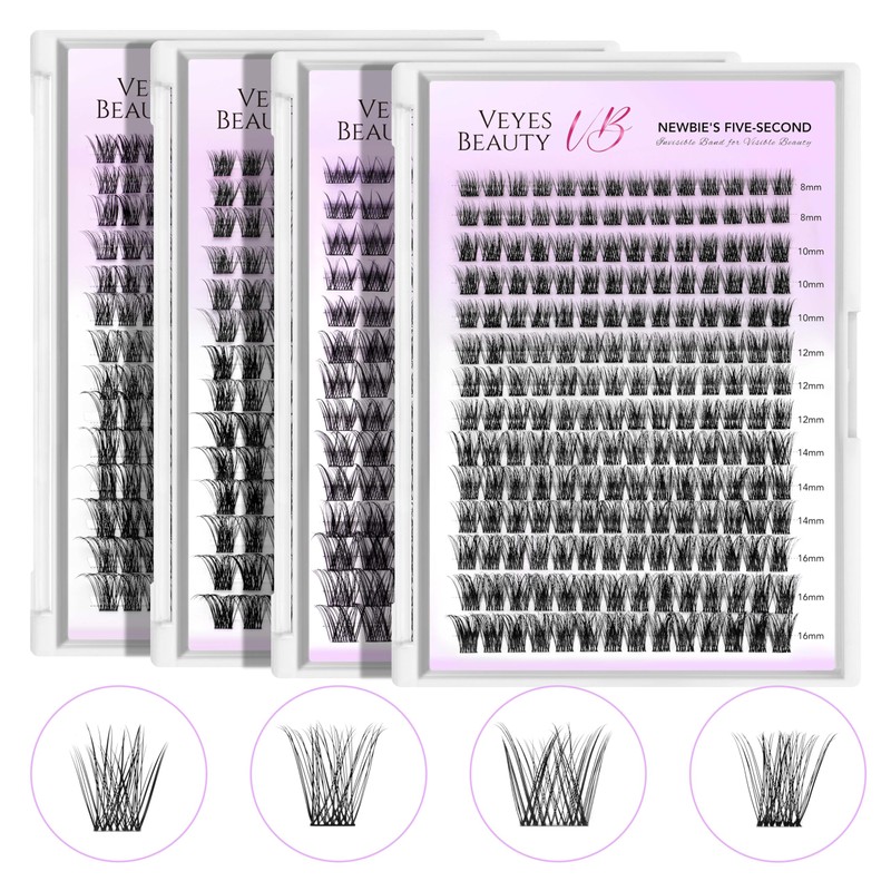 VEYESBEAUTY Lash Clusters Kit Individual Eyelash Extensions Thin & Invisible