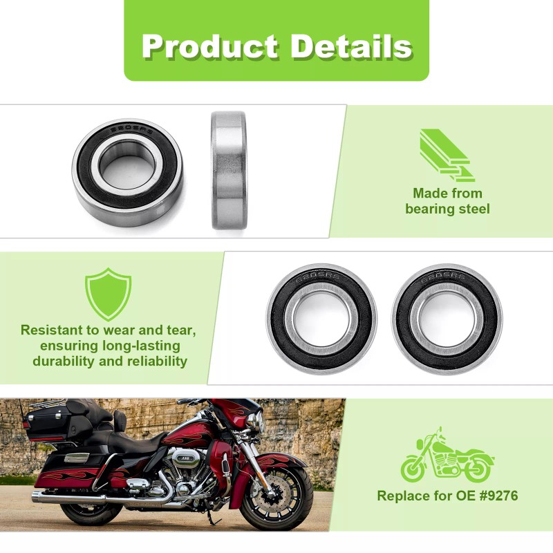 21ST 2 PCS 25mm I.D. Sealed Wheel Bearings For Harley