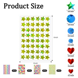 Nzexlyva 20 Sheet Star Stickers for Children, Assorted Star and Heart Shaped Kids Reward Stickers for Chart, Student Planner, Scrapbook, Classroom Teacher Supplies and Gifts for Christmas Decor