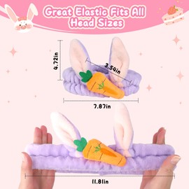 Skincare Headband Set,Rabbit Carrot Makeup Headband with Dual Use Face Mask Brush,Elastic Warm Flannel Spa Headband for Washing Face Yoga Beauty(Blue,White,Purple,3Pcs)