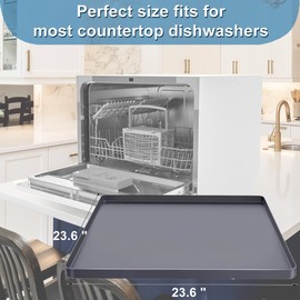 Dishwasher Drain Pan Mat, Portable Dishwasher Silicone Mat with Raised Edge, Small Dishwashers Drip Pan Dishwashers Tray for Leaks, Non-Slip Waterproof Protector Pad, 23.6''x23.6''