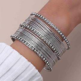 Yienate Boho Gold Bangle Bracelets Set Indian Bollywood Multi Bangles Chunky Layered Stacking Textured Rhinestone Bracelets Ethnic Wedding Outfit Bracelets Jewellery for Women (21 Pieces), Zinc