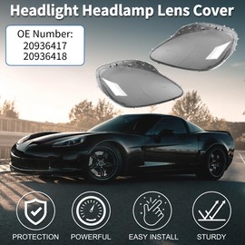 TUCKBOLD Headlight Lens Cover for Chevy Corvette C6 2005-2013 Front Left Right Headlight Headlamp Lense Clear Lens Cover Smoked Color with Gasket 1 Set