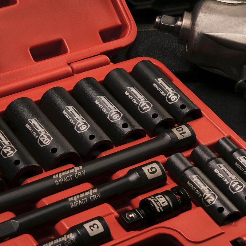 EPAuto 1/2-Inch Drive Metric (10-24 mm) Deep Impact Socket Set