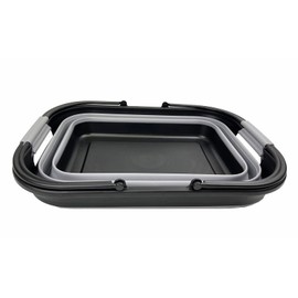 SAMMART Collapsible Tub with Handle 29L (7.6 Gallons) - Portable Outdoor Picnic Basket/Crate - Foldable Basin for Washing Dishes,Camping (Black/Alloy Grey)