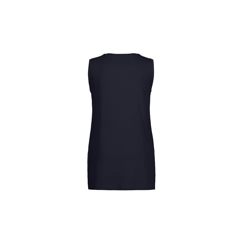 Ulla Popken Women's V-Neck Relaxed Sleeveless Cotton T-Shirt, navy blue