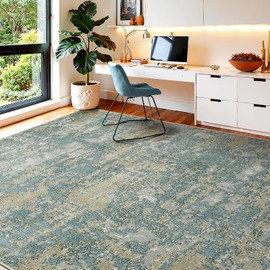 WITSHOCK Washable Rugs 8x10 Area Rug：Large Carpets for Living Room Rugs for Bedroom Dining Room Non-Slip Stain Resistant Home Office Decoration,Teal Brown
