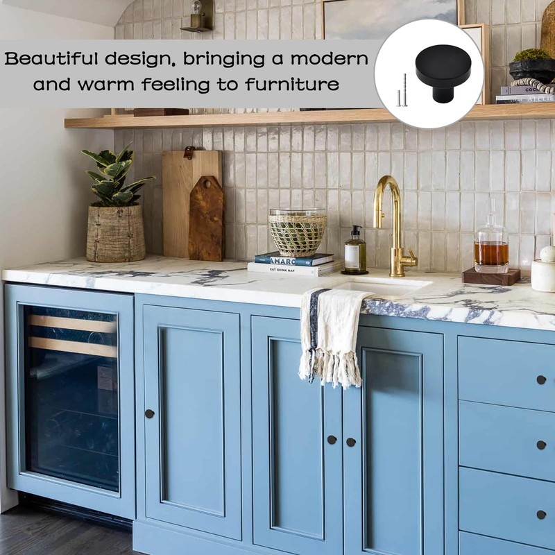 4PCS Black Drawer Knobs Matte Round Flat Black Cupboard Knobs