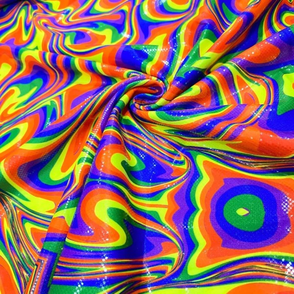 Unbranded No-Stretch Tie Dye Neon Hologram Foil Nylon Spandex Fabric