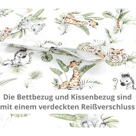 TupTam Baby Crib Pram Bedding Set Duvet Pillow - 4 pieces, Safari/Lion/Brown/Leaves/Green, 80x80 cm