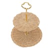 2 Tier Rattan Serving Standing Trays Round Woven Bread Fruit