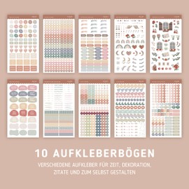 BIROYAL Sticker Set | 10 Sheets Bullet Journal Stickers | Over 1000 Pieces Sticker Set for Bullet Journal, Diary, Photo Album or Calendar, Bullet Journal Accessories Sticker Book