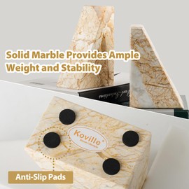 Koville Marble Bookends for Shelves, Large Bookends for Heavy Books, Natural Stone Book Stopper for Books CD Movies, Aesthetic Decorative Book Ends, Bookshelf Table Home Decor(Gold)