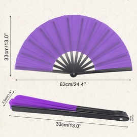 Quacc Large Folding Hand Held Fan Sturdy 13 Inches Nylon-Cloth Vintage Retro Fabric Big Rave Clack Fan for Line Dancing Chinese Kung Fu Festival Craft Dance Decoration Party Favors (Purple)