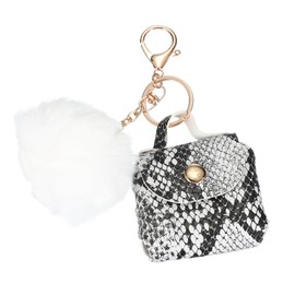 PATIKIL PU Leather Handbag Keychain, Coin Purse Keychain Coin Pouch Cute Pendant Keychain Earphone Pouch Purse Charm for Handbag Decoration, Grey-white