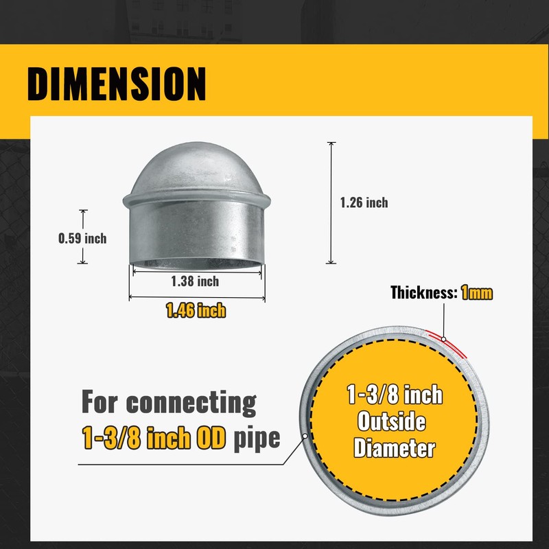 VIVIDA 1-3/8" Fence Post Caps, Chain Link Post Caps, Galvanized