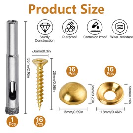Lainballow 16 Pcs Brass Decorative Screws with Caps, 15 mm Self-Tapping Screws with Decorative Cover, Decorative Caps Cover Nails for Furniture Mirror Sign Advertising Glass Fixing (Gold)