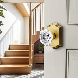Gobrico Individual Dummy Crystal Door Knobs, Single Side Glass Door Handles, Interior Door Use Faceted Crystal Door Knobs,Antique Brass.