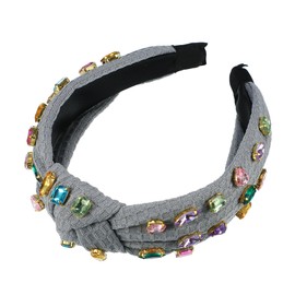 VOCOSTE Rhinestone Retro Knotted Headband, Non-slip Wide Headband for Women, Gray Blue 5.12"x1.26"