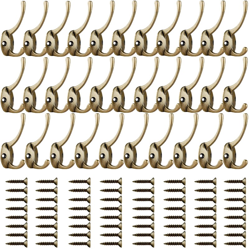 IBosins 32 Pack Antique Brass Coat Hooks Wall Mounted with