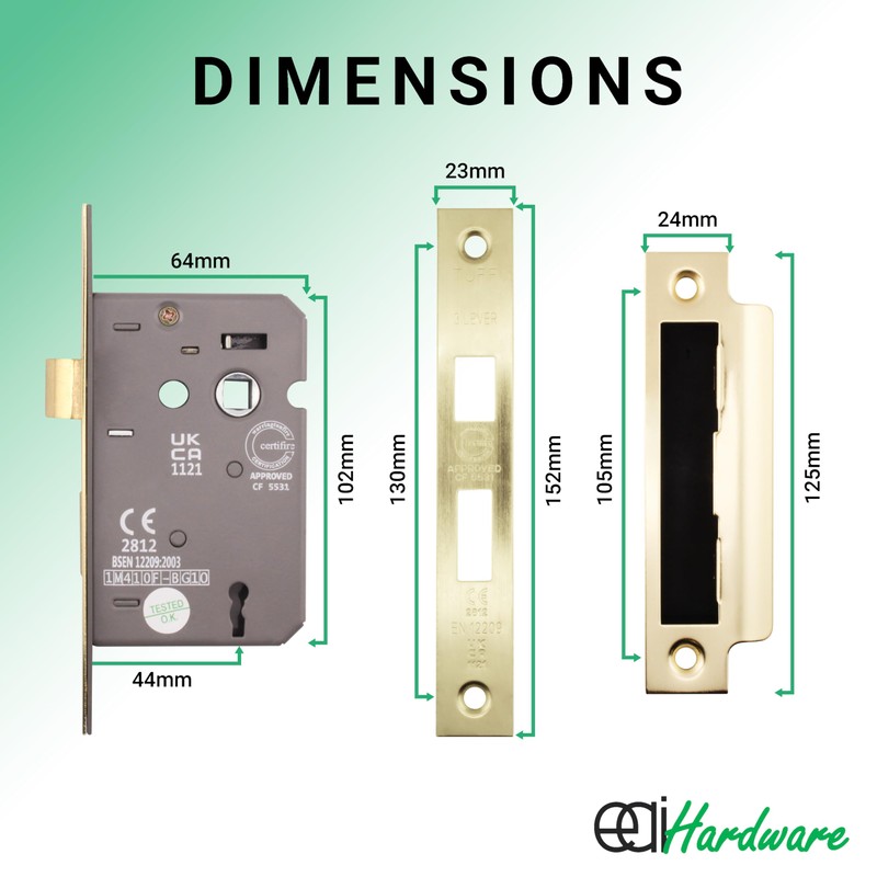 EAI Satin Brass Sashlock - Fire Rated & CE Approved