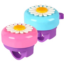 Cinvo Pack of 2 Bike Bells Kids Bicycle Ring Bell Loud Crisp Clear Sound Safe Cycling Aluminum Warning Scooter Tricycles Bell Flower Design for Kids Adults (Pink Purple and Blue Purple)