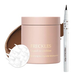 Freckle Pen - Magic Liquid Fake Freckles Stamp & Pen Air Cushion Makeup Set, Lifelike Long Lasting Natural Look Freckles Marker Tattoo Face Makeup for Natural Sunkissed - Saddle Brown
