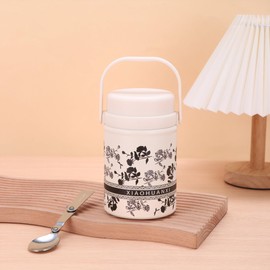 Meichoon Portable Insulated Food Flask 316 Stainless Steel Thermal Jar for Kids & Adults Leak-Proof with Foldable Spoon Hot Lunch Box 18oz 520ml Black Orchid Flower Pattern