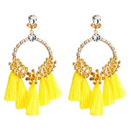 Flower Leaf Tassel Earrings, Flower Leaf Cluster Dangle Earrings for Women, Bohemian Blooming Flower Statement Fringe Earrings, Hoop Flower Drop Earrings Boho Jewelry (Yellow)