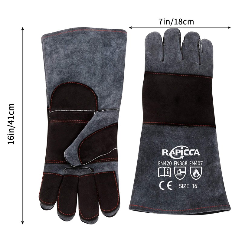 RAPICCA Animal Handling Gloves Bite Proof Double Leather Reinforced Padding