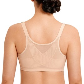 LAUDINE Women's Front Closure Lace Wireless Back Support Posture Bra Plus Size Beige 38DD
