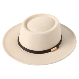 Lanzom Women Vintage Wide Brim Warm Wool Fedora Hat Belt Panama Hat Felt Jazz Hat (A-Beige, Medium)