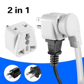 2 Pack US Travel Plug Adapter, EU/UK/AU/in/CN/JP/Asia/Italy/Brazil to USA (Type B), 3 Prong Grounded USA Wall Plug Wall Outlet Power Charger Converter White