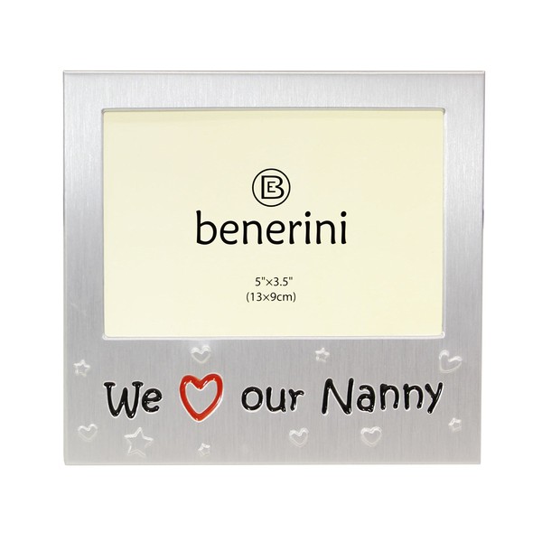 benerini ' We Love Our Nanny ' - Photo Picture Frame Gift - 5 x 3.5 - Aluminium Silver Colour Gift for Her