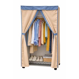 Formosa Covers Portable Garment Rolling Rack Cover - Protect Your Clothes from Dust Keep Your Room Looking Organized (Cover Only) (Beige Khaki with Dusty Blue Trim, 36" W x 14" D x 72" H)