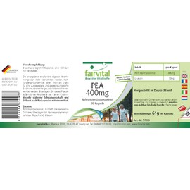 Fairvital PEA 400 mg - Palmitoylethanolamide - For 3 Months - Quality Tested and Safe Dose - 100% Vegan - Made in Germany - 90 Capsules