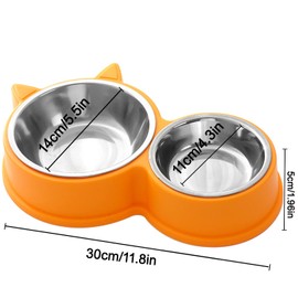 DOMI PRO Katzennäpfe Katzenschüssel Set, 30cm rutschfeste Katzennapf aus Edelstahl, Fressnapf Katze Wasserschale, Edelstahl Doppel Napf für Kleine und Mittelgroße Katzen und Hunde（Gelb）